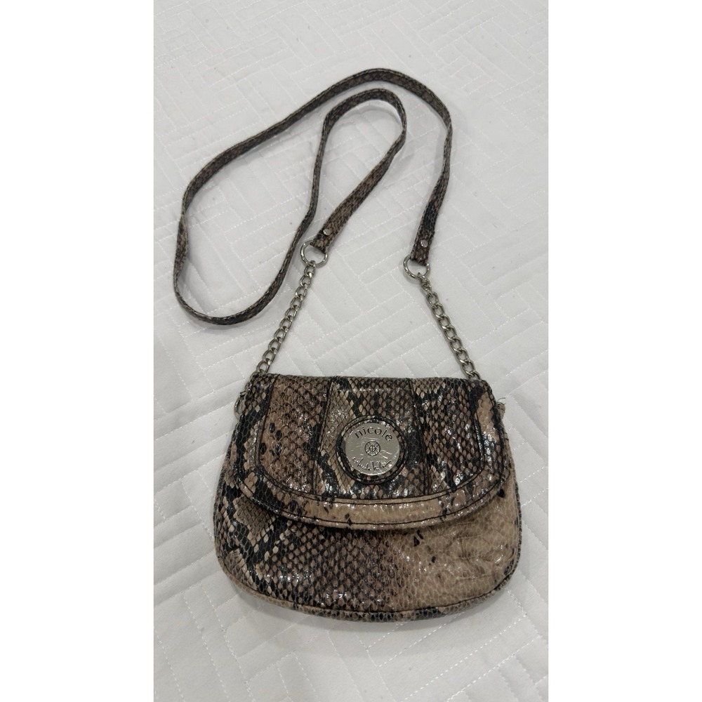 Nicole by Nicole Miller Faux Snakeskin Crossbody BagBrown Tan Animal Print Small